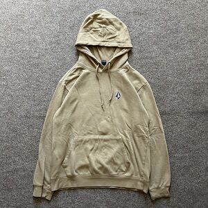 Volcom Stone Logo Tan Pullover Hooded Sweatshirt Mens L Skateboarding Streetwear